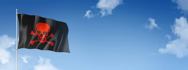 Piratenflagge Jolly Roger Dreidimensionales Rendering Isoliert Auf Blauem Himmel Horizontale — Stockfoto