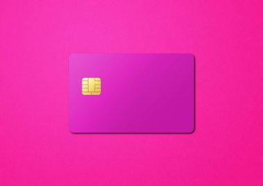 Pink credit card template isolated on a color background. 3D illustration