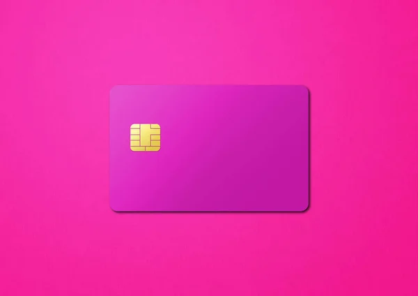 粉红信用卡模板隔离在一个彩色背景上 3D插图 — 图库照片