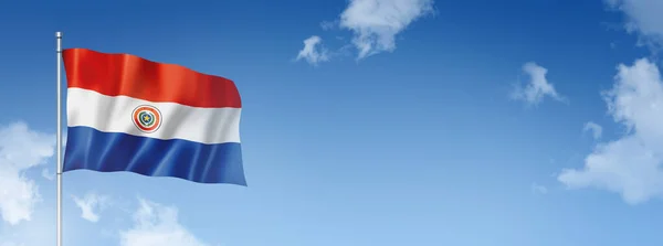 Flagge Paraguays Dreidimensionales Rendering Isoliert Auf Blauem Himmel Horizontale Fahne — Stockfoto