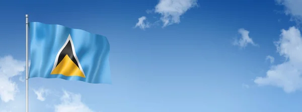 Flaga Świętej Łucji Trójwymiarowy Renderowanie Odizolowany Błękitnym Niebie Sztandar Poziomy — Zdjęcie stockowe