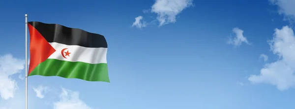 Sahrawi Arabische Democratische Republiek Vlag Driedimensionale Rendering Geïsoleerd Een Blauwe — Stockfoto