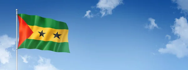 Sao Tome Principe Flag Three Dimensional Render Isolated Blue Sky — Stock fotografie