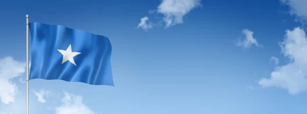 Somalia Flag Three Dimensional Render Isolated Blue Sky Horizontal Banner — Stockfoto