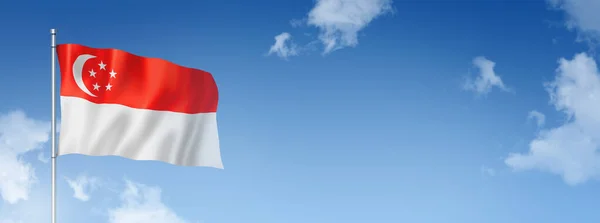 Singapore Flag Three Dimensional Render Isolated Blue Sky Horizontal Banner — 스톡 사진