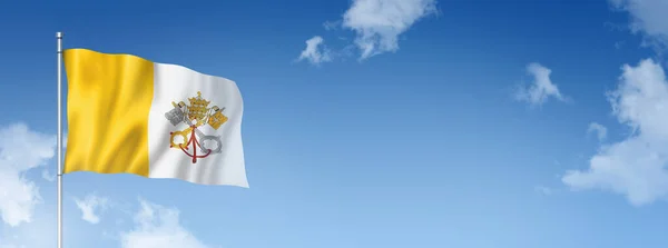 Flagge Der Vatikanstadt Dreidimensionales Rendering Isoliert Auf Blauem Himmel Horizontale — Stockfoto