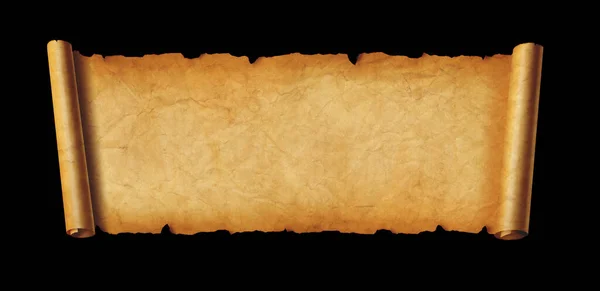 Старый Бумажный Горизонтальный Баннер Пергаментный Свиток Изолирован Черном Фоне — стоковое фото