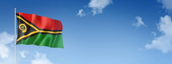 Vanuatu Flag Three Dimensional Render Isolated Blue Sky Horizontal Banner — ストック写真