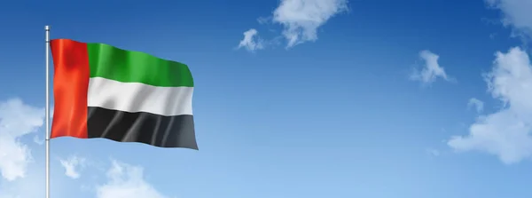 United Arab Emirates Flag Three Dimensional Render Isolated Blue Sky — Foto de Stock