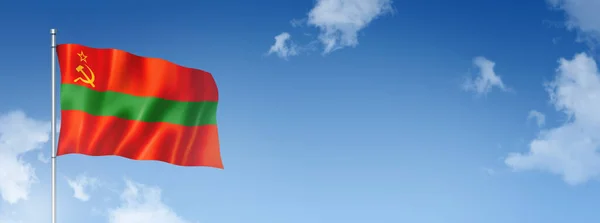 Transnistria Eyaleti Bayrağı Boyutlu Mavi Gökyüzünde Izole Edilmiş Yatay Pankart — Stok fotoğraf