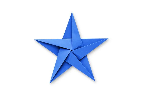 Blauw Papier Ster Origami Geïsoleerd Een Witte Achtergrond — Stockfoto