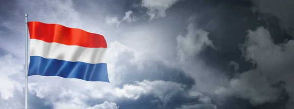 Bandeira Holanda Céu Nublado Renderização Tridimensional — Fotografia de Stock