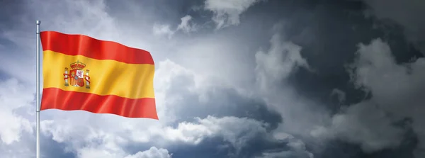 Spanje Vlag Een Bewolkte Hemel Driedimensionale Weergave — Stockfoto