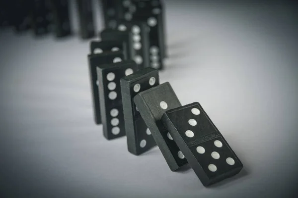 Black Dominoes Chain Table Background Domino Effect Concept — Stock Photo, Image