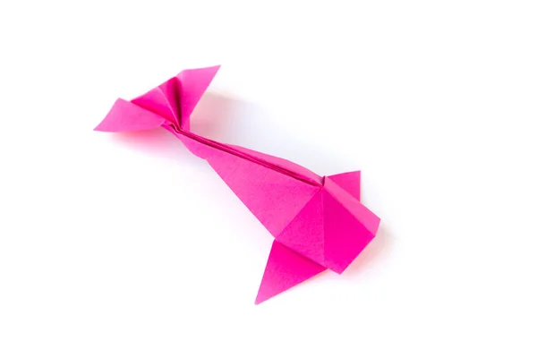 Roze Papieren Vis Origami Geïsoleerd Een Witte Achtergrond — Stockfoto