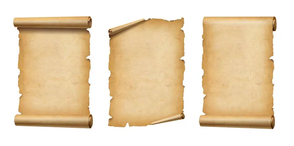 Old Parchment Paper Scroll Isolated White Vertical Banners Set — ストック写真