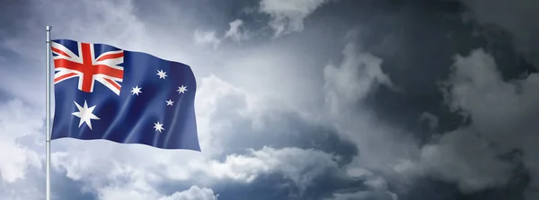 Australische Flagge Wolkenverhangenen Himmel Dreidimensionale Darstellung — Stockfoto