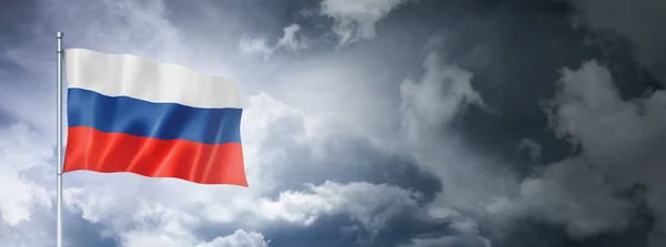 Σημαία Ρωσίας Συννεφιασμένο Ουρανό Τρισδιάστατη Απόδοση — Φωτογραφία Αρχείου