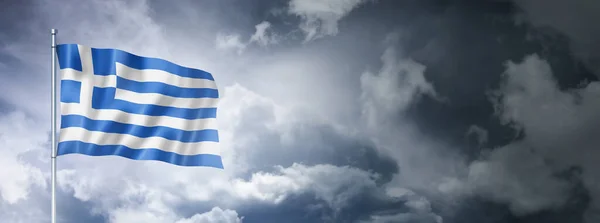 Greece Flag Cloudy Sky Three Dimensional Render — Stock Photo, Image