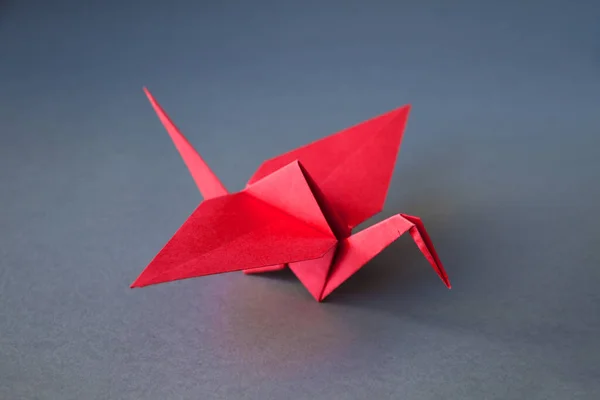 Red Paper Crane Origami Isolated Blank Grey Background — Stock Photo, Image