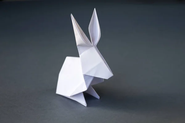 White Paper Rabbit Origami Isolated Blank Grey Background — Stock Photo, Image