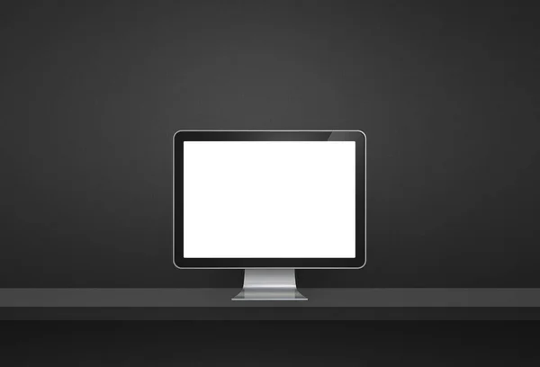 Computer pc - black wall shelf banner. 3D Illustration