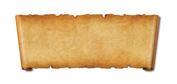Old Paper Horizontal Banner Parchment Scroll Isolated White Background Shadow — Stock Photo, Image