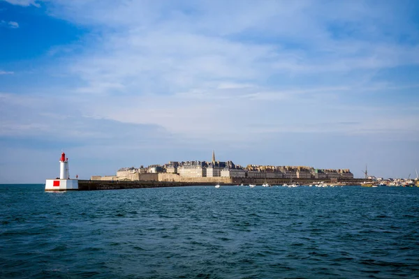 Saint Malo Ciudad Vista Faro Desde Mar Bretaña Francia — Foto de Stock