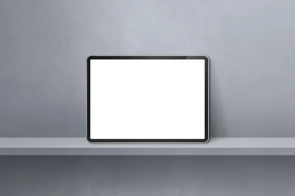 Tablet Digital Estante Pared Gris Banner Fondo Horizontal Ilustración —  Fotos de Stock