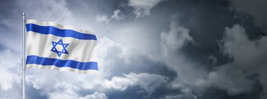 Israel flag on a cloudy sky, three dimensional render clipart
