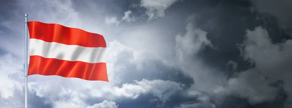 Flaga Austrii Pochmurnym Niebie Trójwymiarowy Renderowanie — Zdjęcie stockowe