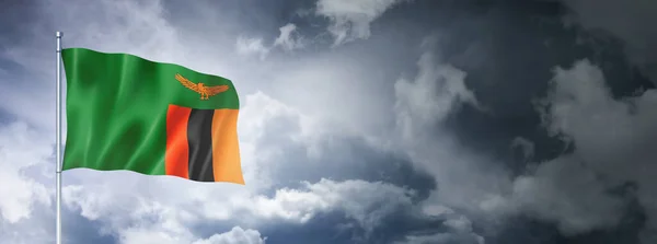 Zambia Flag Cloudy Sky Three Dimensional Render — Stock Photo, Image