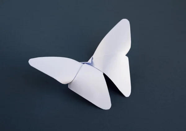 Papel Blanco Origami Mariposa Aislado Sobre Fondo Gris Blanco — Foto de Stock