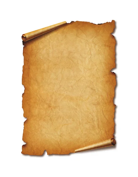 Παλιό Φύλλο Μεσαιωνικού Χαρτιού Περγαμηνή Απομονωμένη Λευκό Φόντο Σκιά — Φωτογραφία Αρχείου