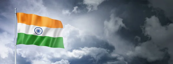 India Flag Cloudy Sky Three Dimensional Render — Stock Photo, Image