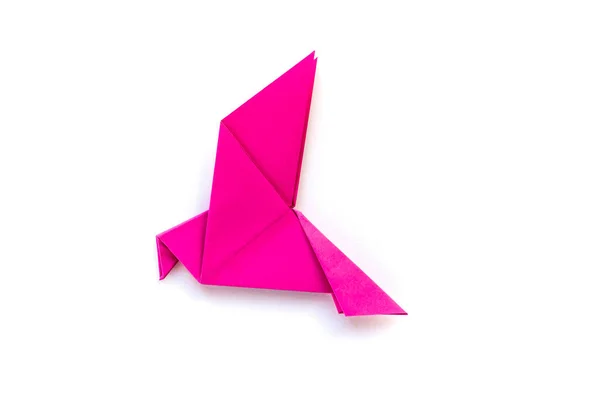 Origami Colombe Papier Rose Isolé Sur Fond Blanc Vierge — Photo