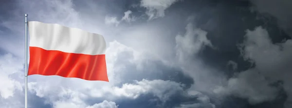 Polen Flagge Bewölktem Himmel Dreidimensionale Darstellung — Stockfoto
