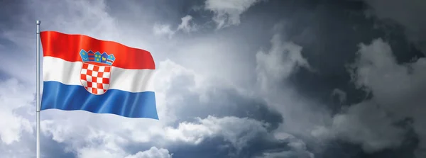 Σημαία Κροατίας Συννεφιασμένο Ουρανό Τρισδιάστατη Απόδοση — Φωτογραφία Αρχείου