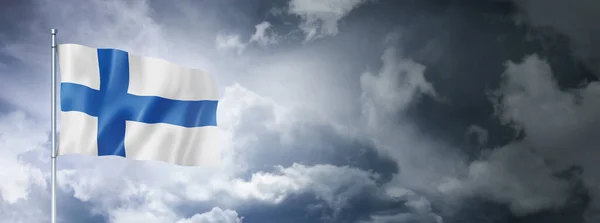 Finlandia Bandiera Cielo Nuvoloso Rendering Tridimensionale — Foto Stock