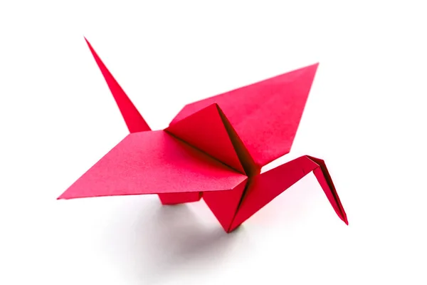 Origami Guindaste Papel Vermelho Isolado Fundo Branco Branco — Fotografia de Stock