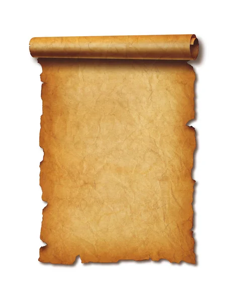 Old Mediaeval Paper Sheet Parchment Scroll Isolated White Background Shadow — Fotografia de Stock