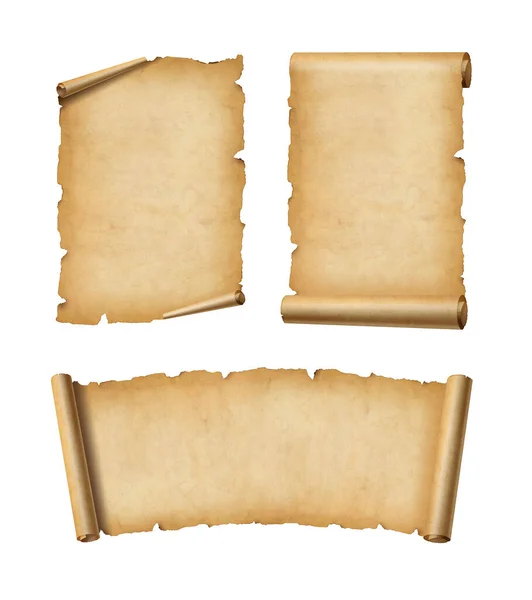 Old Parchment Paper Scroll Isolated White Horizontal Vertical Banners Set — Stock Photo, Image