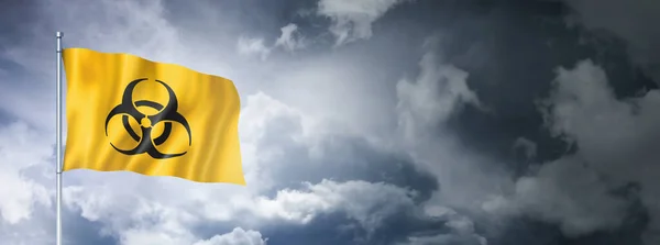 Σημαία Βιολογικού Κινδύνου Συννεφιασμένο Ουρανό Τρισδιάστατη Απόδοση — Φωτογραφία Αρχείου