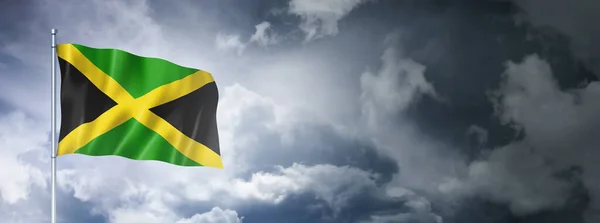 Jamajská Vlajka Zamračené Obloze Trojrozměrná Vykreslení — Stock fotografie