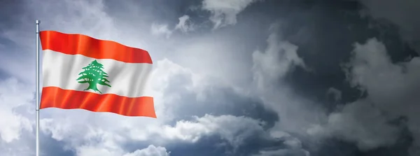 Libanon Flag Overskyet Himmel Tredimensionel Gengive - Stock-foto
