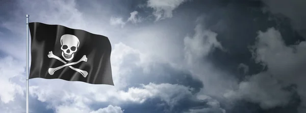 海賊旗 曇った空のジョリー ロジャー 三次元レンダリング — ストック写真