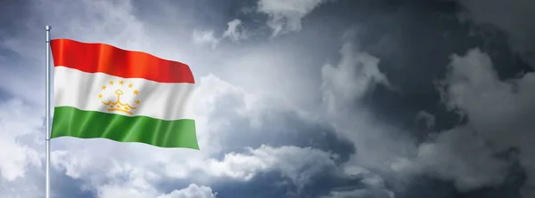 Bulutlu Bir Gökyüzünde Tacikistan Bayrağı Boyutlu Görüntüleme — Stok fotoğraf