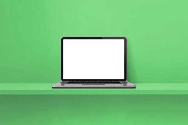 Laptop Számítógép Zöld Polc Háttér Illusztráció — Stock Fotó