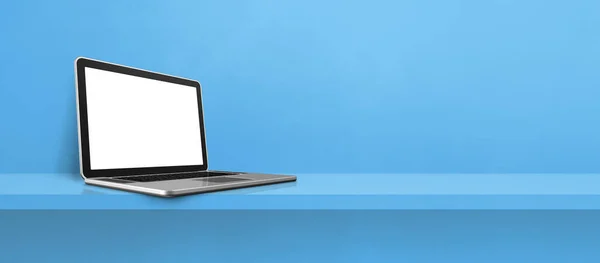 Υπολογιστής Laptop Μπλε Banner Φόντο Ράφι Εικονογράφηση — Φωτογραφία Αρχείου
