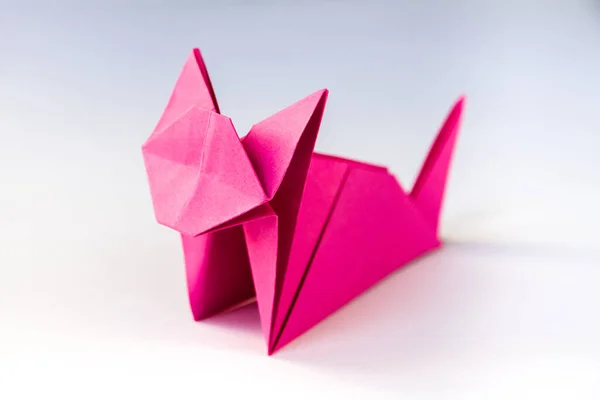 Pink Paper Cat Origami Isolated Blank White Background — Stock Photo, Image